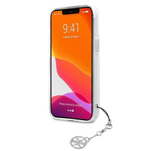 Заредете изображение във визуализатора на галерията – Guess GUHCP13LKB4GGR iPhone 13 Pro / 13 6,1" Transparent hardcase 4G Grey Strap Charm
