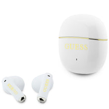 Заредете изображение във визуализатора на галерията – Wireless earphones TWS Guess Glossy Gold Line Classic white
