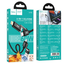 Заредете изображение във визуализатора на галерията – Cable 4w1 USB A/USB C do USB C/Lightning Hoco 3A 60W 1,2 m U155 black
