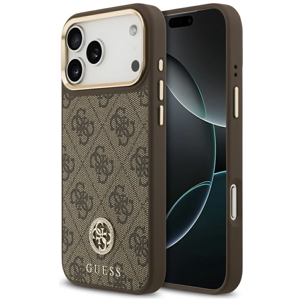 GUESS case for IPHONE 17 Pro Max compatible with MagSafe GUHMP17XP4GRMDEW (PU W/ 4G Strass Logo) brown