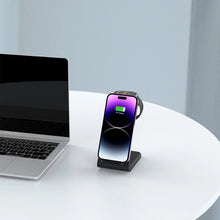 Заредете изображение във визуализатора на галерията – Tech-Protect A8 10W inductive charger in the form of a 3-in-1 stand for smartphone / headphones / smartwatch - black
