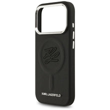 Заредете изображение във визуализатора на галерията – KARL LAGERFELD case for IPHONE 17 Pro compatible with MagSafe KLHMP17LPGFKLRDK (PU W/ Initial &amp; Metal Logo) black
