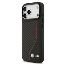 Заредете изображение във визуализатора на галерията – BMW case for IPHONE 17 Pro Max compatible with MagSafe BMHMP17X25PCCSCKR (PU Carbon Line &amp; Logo) red

