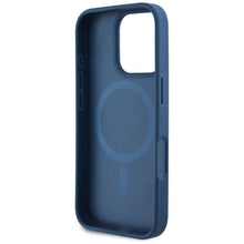 Заредете изображение във визуализатора на галерията – GUESS case for IPHONE 16 Pro Max compatible with MagSafe GUHMP16XPGNMPLMB (PU Grained Flowers Classic Logo) blue
