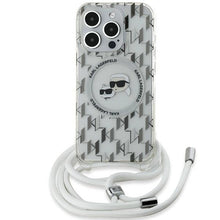 Заредете изображение във визуализатора на галерията – Karl Lagerfeld IML Crossbody Monogram Karl &amp; Choupette Head MagSafe Case for iPhone 15 Pro Max - Transparent
