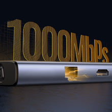 Заредете изображение във визуализатора на галерията – Ugreen CM498 15600 USB-C adapter - 3x USB-A 3.0 / HDMI / VGA / RJ45 / SD / TF card reader / USB-C PD - gray
