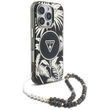 Заредете изображение във визуализатора на галерията – GUESS case for IPHONE 16 Pro compatible with MagSafe GUHMP16LHPCTPLSK (IML Palm Trees Triangle W/ Pearl Strap) black
