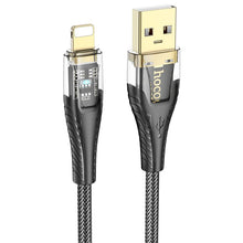 Заредете изображение във визуализатора на галерията – Cable USB A to Lightning Hoco 2,4A 1,2 m U121 black transparent
