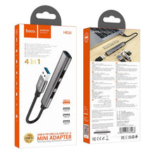 Заредете изображение във визуализатора на галерията – Adapter HUB 4in1 (USB 3.0+USB 2.0 x 3) USB-A Hoco HB26 szary
