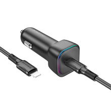 Заредете изображение във визуализатора на галерията – Borofone Car charger BZ28 Trophie - Type C - PD 30W 3A with Type C to Lightning cable black
