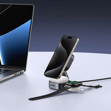 Заредете изображение във визуализатора на галерията – Ugreen W702 3in1 inductive charger with MagSafe / Qi2 and USB-C port for phone / headphones - black
