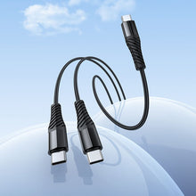 Заредете изображение във визуализатора на галерията – Cable 2in1 USB C to USB C+C Hoco 1 m X123 black
