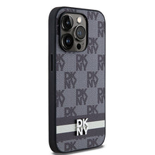 Заредете изображение във визуализатора на галерията – Original Case DKNY hardcase Leather Checkered Mono Pattern &amp; Printed Stripes DKHCP14LPCPTSSK for Iphone 14 Pro black
