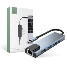 Заредете изображение във визуализатора на галерията – HUB Tech-Protect V3 5in1 USB-C - USB-A 3.0 / USB-A 2.0 / USB-C / HDMI / RJ45 - gray
