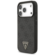 Заредете изображение във визуализатора на галерията – GUESS case for IPHONE 17 Pro compatible with MagSafe GUHMP17LP4TSDPPSK (4G PU W/ Strap Triangle Logo) black
