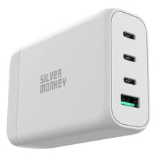 Заредете изображение във визуализатора на галерията – Silver Monkey SMA152 130W 3xUSB-C PD USB-A QC 3.0 GaN Charger with Detachable Power Cable - White
