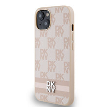Заредете изображение във визуализатора на галерията – Original Case DKNY hardcase Leather Checkered Mono Pattern &amp; Printed Stripes DKHCP14SPCPTSSP for Iphone 14/15/13 pink

