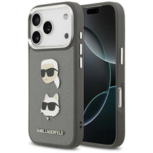 Заредете изображение във визуализатора на галерията – KARL LAGERFELD case for IPHONE 17 Pro KLHCP17LPSFDHPOG (FW Grained PU W/ K&amp;C Heads Pin &amp; Logo) gray
