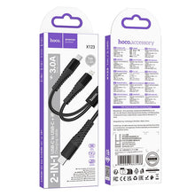 Заредете изображение във визуализатора на галерията – Cable 2in1 USB C to USB C+Lightnig Hoco 1 m X123 black
