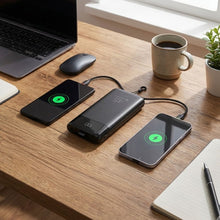Заредете изображение във визуализатора на галерията – Външна батерия FORCELL F-ENERGY F20K6 Multicharge с вградени кабели Type C и Lightning PD QC3.0 3A 35W 20000 mAh - черна – снимка 10
