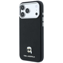 Заредете изображение във визуализатора на галерията – Гръб KARL LAGERFELD за IPHONE 18 Pro/ 17 Pro с MagSafe (Grained Karl Head Metal) - черен
