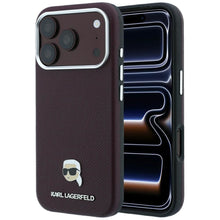 Заредете изображение във визуализатора на галерията – Гръб KARL LAGERFELD за IPHONE 18 Pro/ 17 Pro с MagSafe (Grained Karl Head Metal) - бордо
