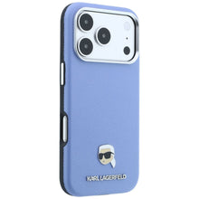 Заредете изображение във визуализатора на галерията – Гръб KARL LAGERFELD за IPHONE 18 Pro/ 17 Pro с MagSafe (Grained Karl Head Metal) - светлосин
