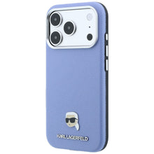 Заредете изображение във визуализатора на галерията – Гръб KARL LAGERFELD за IPHONE 18 Pro/ 17 Pro с MagSafe (Grained Karl Head Metal) - светлосин – снимка 3
