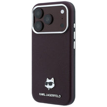 Заредете изображение във визуализатора на галерията – Гръб KARL LAGERFELD за IPHONE 18 Pro Max/ 17 Pro Max с MagSafe (Grained Choupette Head Metal) - бордо
