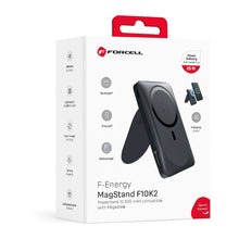Заредете изображение във визуализатора на галерията – Външна батерия с MagSafe Forcell F-Energy MagStand F10K2 QC3.0 PD 5A 20W 10000 mAh - черна

