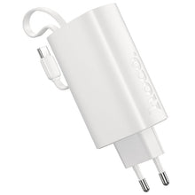Заредете изображение във визуализатора на галерията – Външна батерия 5000 mAh QC PD 20W 2A с вграден кабел USB C Hoco J148 - бяла

