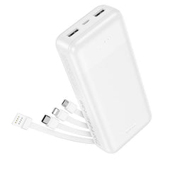 Външна батерия Hoco 20000 mAh 2A с четири вградени кабела USB A + USB C+ Lightning + Micro USB J163A - бяла