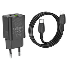 Заредете изображение във визуализатора на галерията – Borofone Wall charger BN14 Royal GaN - USB + Type C - QC 3.0 PD 30W with Type C to Lightning cable black
