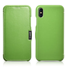 Заредете изображение във визуализатора на галерията – iCarer Metal Clip Vintage Folio Genuine Leather Flip Cover for iPhone XS / iPhone X green (RIX02-GN)
