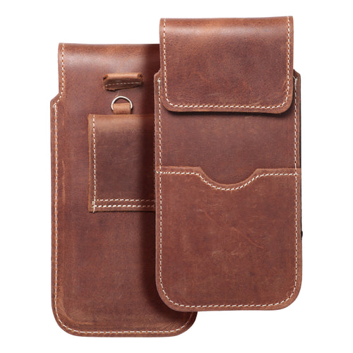 ROYAL Crazy Horse - Leather universal flap pocket / brown - Size 2XL - IPHONE 6 PLUS / SAMSUNG A52 / XIAOMI REDMI NOTE 10