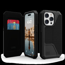 Заредете изображение във визуализатора на галерията – UAG Metropolis - protective case with flap for iPhone 14 Pro (kevlar-black)

