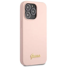Заредете изображение във визуализатора на галерията – Guess GUHCP13XLSLMGLP iPhone 13 Pro Max 6.7" light pink/light pink hardcase Silicone Script Gold Logo
