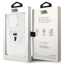 Заредете изображение във визуализатора на галерията – Original Pouch KARL LAGERFELD hardcase IML Ikonik Magsafe KLHMP15LHFCKNOT for Iphone 15 Pro Transparent
