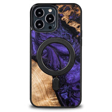 Заредете изображение във визуализатора на галерията – Wood and Resin Case for iPhone 13 Pro Max MagSafe Bewood Unique Violet - Purple and Black
