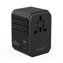 Заредете изображение във визуализатора на галерията – Choetech PD6045 USB-C USB-A 45W GaN Travel Charger with US EU UK AU Plugs - Black

