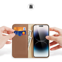 Заредете изображение във визуализатора на галерията – Dux Ducis Hivo iPhone 15 Pro Dux Ducis Hivo wallet case with RFID blocking - brown
