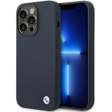 Заредете изображение във визуализатора на галерията – Case BMW BMHCP14XSTRONG iPhone 14 Pro Max 6.7" navy blue/navy Silicone Metal Logo
