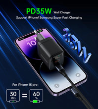 Заредете изображение във визуализатора на галерията – Choetech PD6051 USB-C USB-C PD 35W GaN wall charger with display - black
