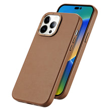 Заредете изображение във визуализатора на галерията – Dux Ducis Grit Leather Case for iPhone 14 Pro Max Elegant Faux Leather Cover (MagSafe Compatible) Brown
