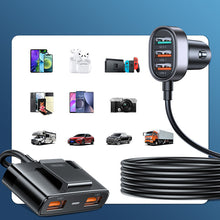 Заредете изображение във визуализатора на галерията – Joyroom fast car charger with extension cable 45W 5xUSB-A black (JR-CL03 Pro)

