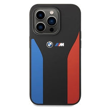 Заредете изображение във визуализатора на галерията – BMW Silicone Blue&amp;Red Stripes M Collection case for iPhone 15 Pro Max - black
