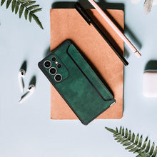 Заредете изображение във визуализатора на галерията – Razor Leather Book Case for Samsung Galaxy A54 5G dark green
