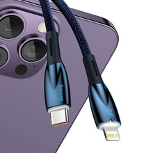 Заредете изображение във визуализатора на галерията – BASEUS cable Type C to Apple Lightning 8-pin Power Delivery 20W Glimmer Series CADH000103 2m blue
