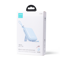 Заредете изображение във визуализатора на галерията – Joyroom power bank with USB C and Lightning cables and stand Cutie Series 10000mAh 22.5W blue (JR-L008)

