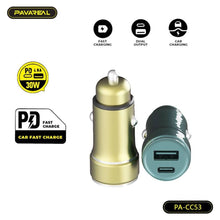 Заредете изображение във визуализатора на галерията – PAVAREAL car charger USB A + Type C PD 30W PA-CC53 gold
